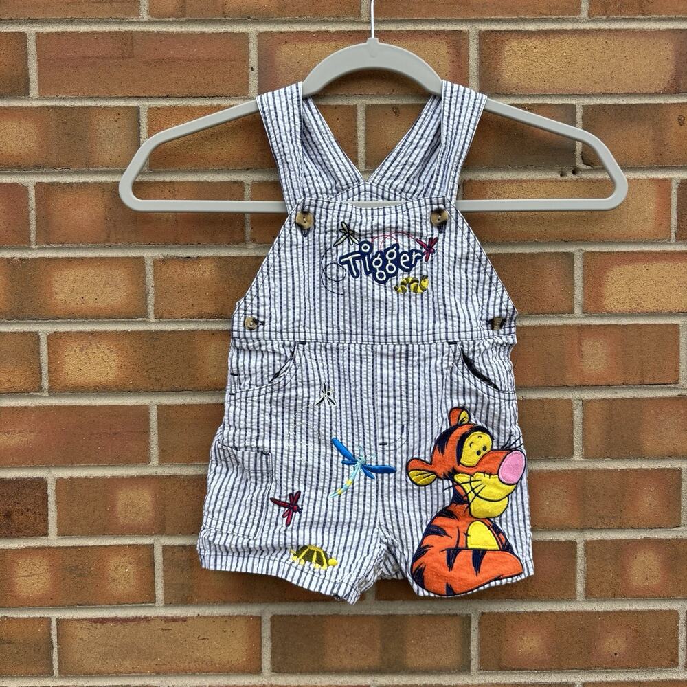 Vintage Disneyland Pinstripe Tigger Overall Shortall Sz 24 Mos Winnie The Pooh